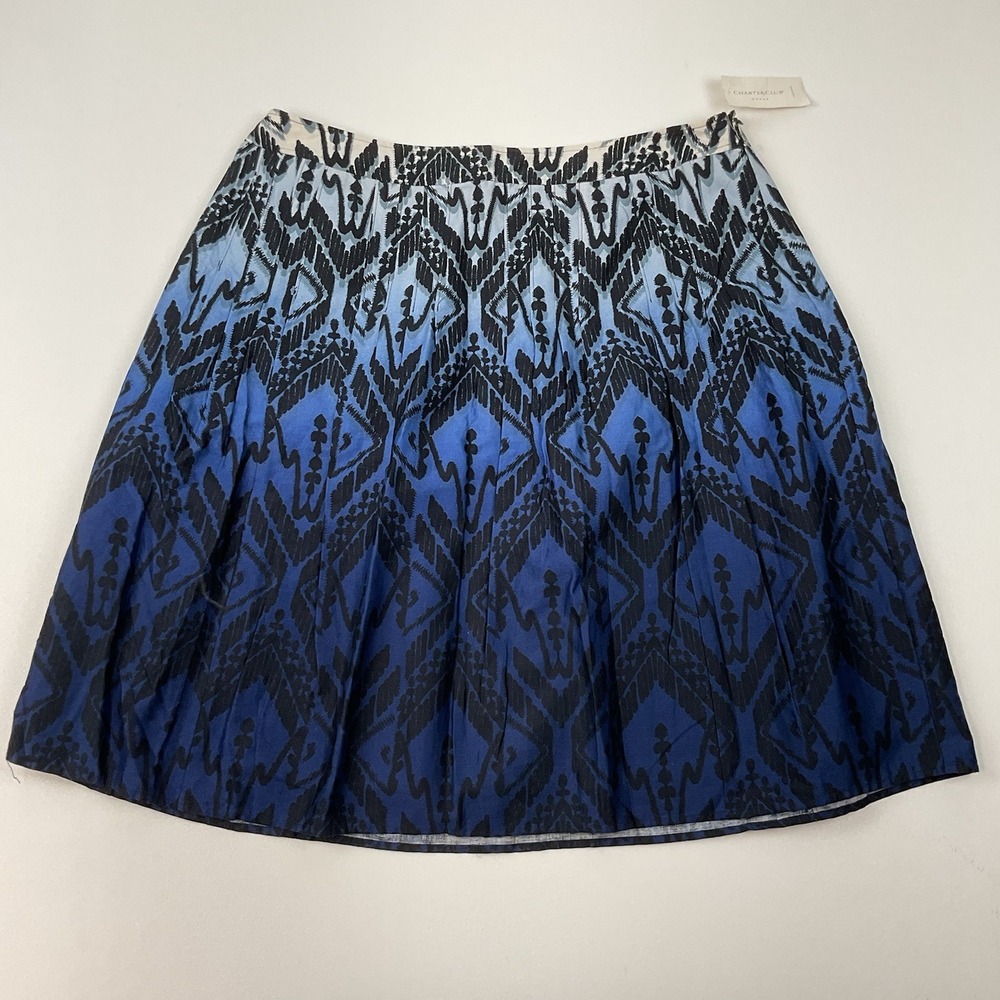 Charter‎ Club Fiji Skirt Sz 16W NWT Blue Black Ikat Print Pleated Cotton Lined